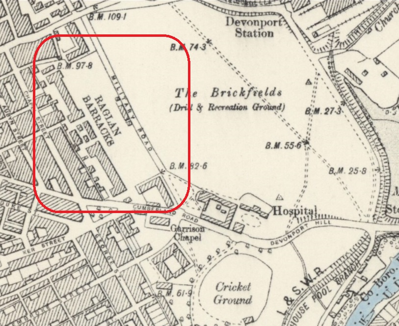 Plymouth - Raglan Army Barracks : Map credit National Library of Scotland